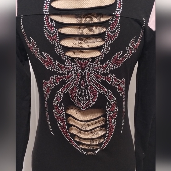 Bike Week South Dakota Spider Rhinestone Bling Long Sleeve Size L - Picture 4 of 5